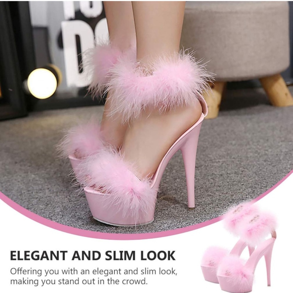 Barbie Pink Feathers High Heels Platform Sandals - Picture 3 of 6